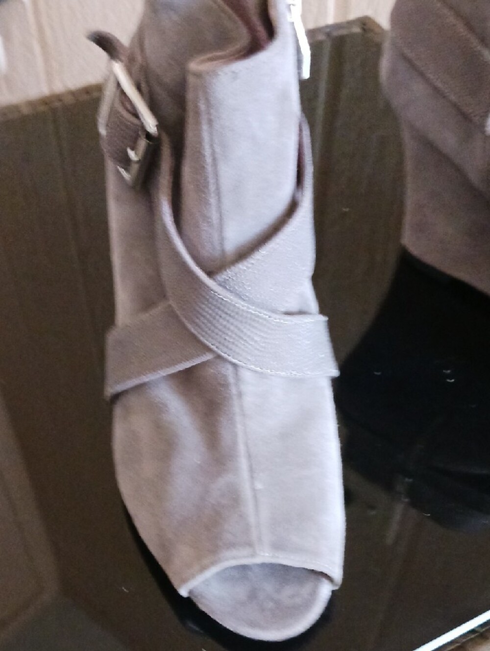 Vince Camuto Gray Suede Crisscross Wedge Booties - Picture 7 of 11